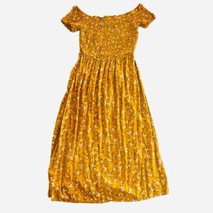 Old Navy Yellow Floral Smocked Midi Dress S Small Cottagecore Boho Sundress